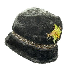 VTG TYROLEAN FAUX FUR HAT OKTOBERFEST SZ M 22" Black GERMAN MENS